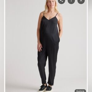 Quince Maternity Silk Black Jumpsuit